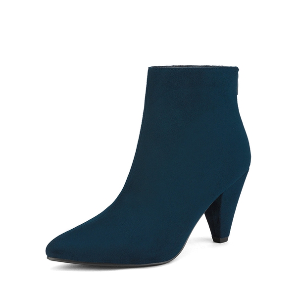Low Heel Pointed Toe Ankle Booties - NAVY SUEDE -  0